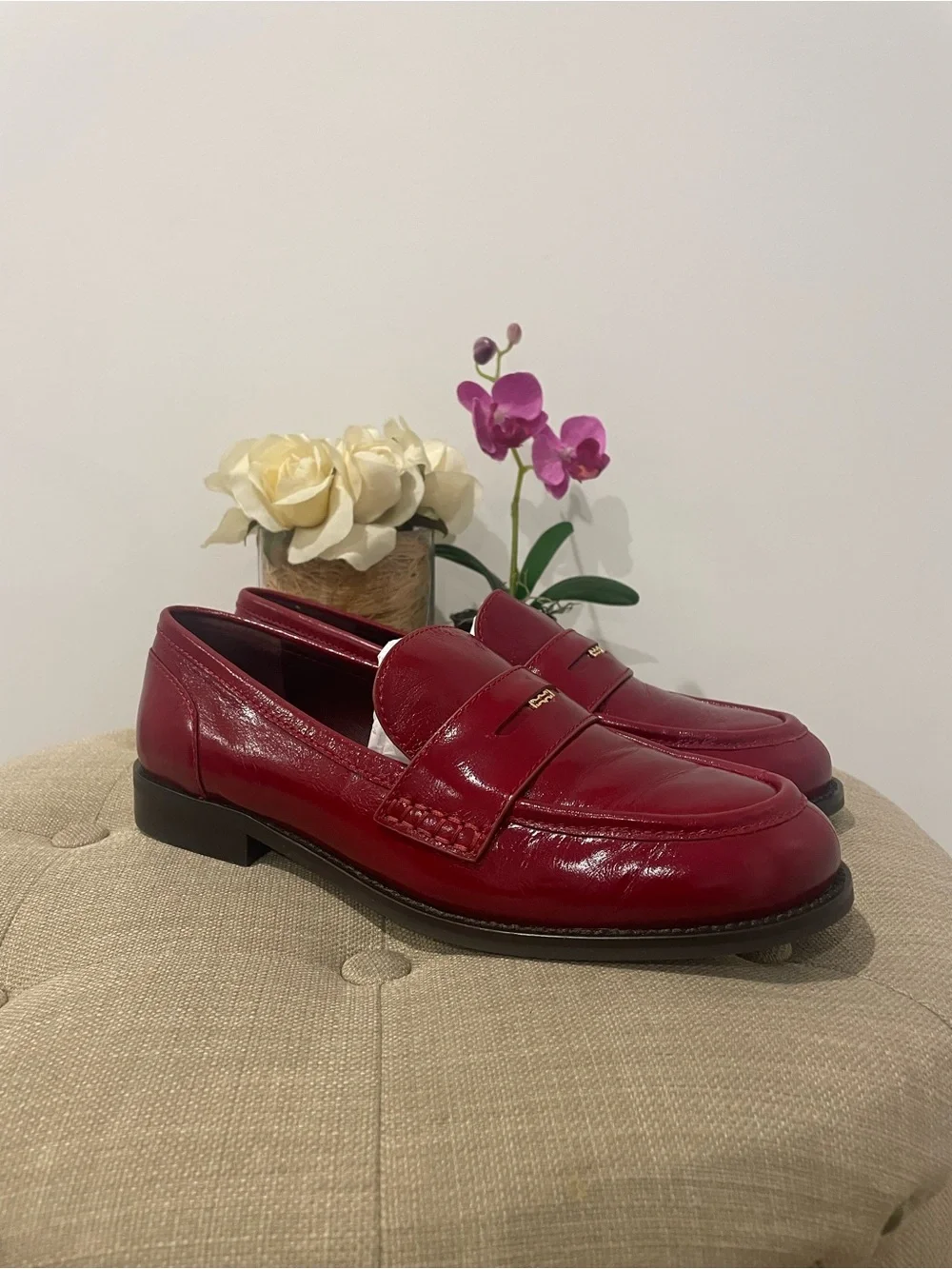 Tory Burch Chelsea Red Penny Loafers - Size 8 - Picture 4 of 16
